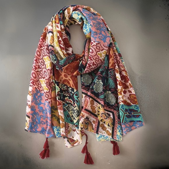 Accessories - Luxury Tassel Paisley Floral Print Scarf Shawl